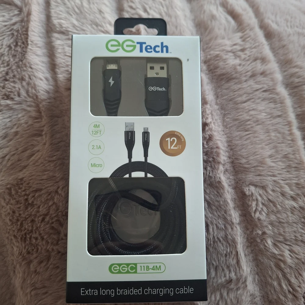 Black Braided Charging Cable 12ft